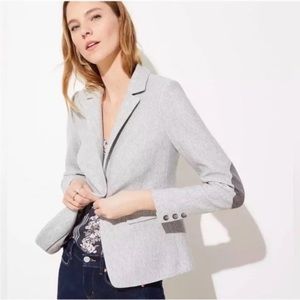 LOFT Herringbone Knit Gray Elbow Patch Blazer Size 16